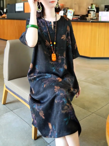QINGNAER | Retro Chinese Style Womens Dress Plus Size