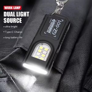Portable Keychain Flashlight USB Rechargeable LED Flashlight Clip Lights Warning Flashing Lights Outdoor COB Work Light Lamp