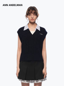 ANN ANDELMAN | Sleeveless Loose Knitted Vest Cable Knit with Placket Collar