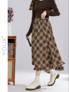 YOUXIANG | Chân Váy A-Line Mới Thu Đính Ren Lưới Dáng Không Đối Xứng