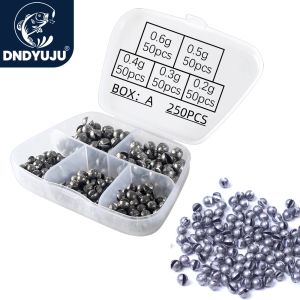 DNDYUJU 250PCS 0.2g-1.7g Lead Set Carp Fishing Solid Oval Split Shot Lead Explosion Sinker Fishing Lure Weight AccessoriesTools