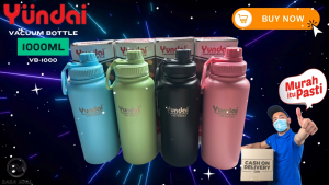 Yundai Vacuum Bottle VB-1000 Termos Botol Air Minum Vakum Model Sport Easy Open Cap SUS 304 Tahan Panas Dingin 10 Jam isi Kapasitas 1000ml 1 Liter Vakum Stainless Steel Laz COD Bisa Bayar di Tempat Graha Mart