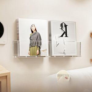 Acrylic Wall-Mounted Bookshelf No-Drilling Document Magazine Display Stand Simple Modern Style for Home Furniture Organization