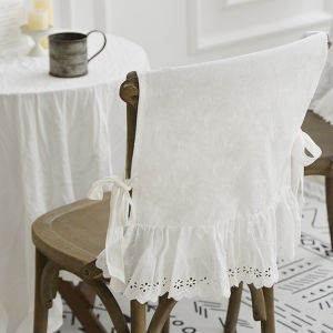 Váy Ghế Bằng Cotton Nguyên Chất Kiểu Pháp Cao Cấp Màu Trắng Đơn Giản Viền Hoa Rỗng Thêu Dùng Trong Nhà Bằng Gỗ Nguyên Khối Váy Lưng