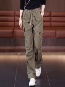 High Waist Fleece Lined Straight Leg Workwear Pants Womens Autumn Winter New Style Casual Hiking Sports Trousers