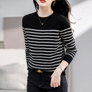 Round Neck Striped Loose Knit Top