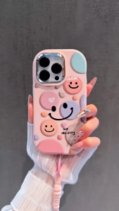 Case Oppo A60 A3X A3 NFC A5 A9 2020 A5S A7 F9 A12 A12S A11K A16 A16S A54S A17 A17K A3S A15 A15S A18 A38 4G A1K A98 A1 5G Casing Hologram Softcase Happy Smile Pink Tali Gelang Manik