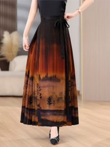 Elegant Silk  Spring Autumn New Style Womens High Waist Midi Skirt Chinese National Style Xiangyun Silk Half Skirt
