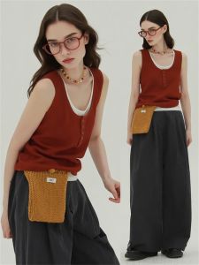 GEBOFU | Vintage Spicy Red Sleeveless Camisole Ice Silk Knit