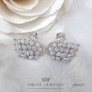 เครื่องประดับแฟชั่น ER0435 ValueJewelry ลูกหมาก 3 ประเภท ราคาถูกต้อง รายละเอียดสำหรับ ต่างหูแป้น ฝังคริสตัลทรงเพชรมาคี Marquise Shape ลายหงส์ Swan ขนาดใหญ่ ตูมหู