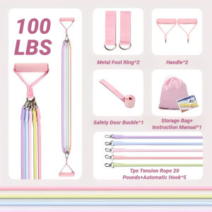 Multi Functional Tension Rope Fitness Stretcher For Household Abdominal Stretching Training Pilates Stick Set Macaron Color