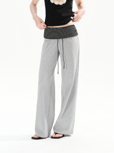 PSO Brand | Contrast Stripe Knit Pants With Elastic Waist and Loose Fit