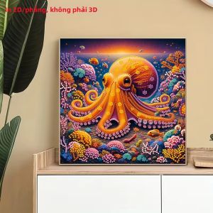 Tranh Đính Đá 2D Họa Tiết Bạch Tuộc Khung Tranh Phẳng Không Viền Phong Cách Hiện Đại Món Quà Lý Tưởng Để Trang Trí Phòng Khách Hoặc Hành Lang