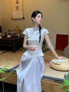 Chic Elegant High Waist Midi Skirt And Top Set for plus Size Women in Summer  Cool Feel Embroidered Button up Shirt