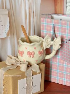 INS Style Pink Bow Design Ceramic Mug