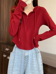 Stylish Minority Fashion Half Zipper Womens Spring and Autumn 2024 New Arrival Small Silm Hooded T-shirt Tops