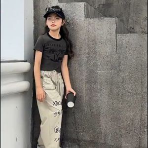 Korean Cargo Pants for Kids Girls New 5-16 Yrs Wide Leg Trousers Drawstring Loose Pants Gray Casual Pants Fashion Cargo Pants For Kids Girl Vintage Street Style