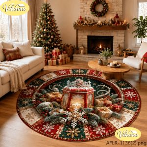 VIKAMA Vintage Farmhouse-Style Christmas Area Rug Soft and Non-Slip Living Room Rug Living Room and Apartment Home Decor