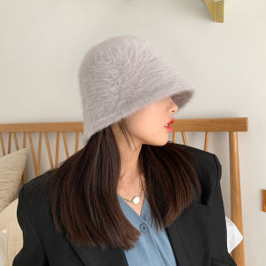 2021 Solid color rabbit fur hat bucket cap womens autumn and winter fishermans hat retro knitted wool basin hat Bucket cap