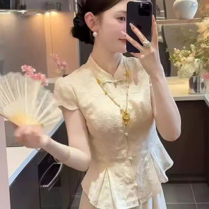 chaqi | Slim Fit Traditional Chinese Stand Collar Blouse