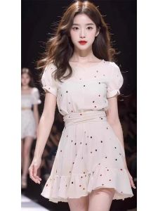 Elegant Stylish Sweet Polka Dot Bubble Sleeve Dress