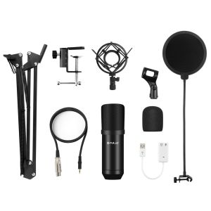 Puluz | Bộ Micro Tụ Điện Chuyên Nghiệp PULUZ Dành Cho Phát Sóng Phòng Thu Kèm Card Âm Thanh USB Giá Đỡ Chống Rung Dạng Kẹp Cho Hát Và Phát Sóng