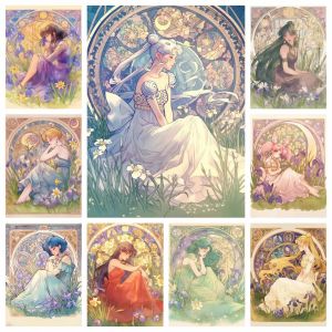 Beauty Girl Warrior Japanese Anime DIY Full Round Diamond Painting Home Living Room Bedroom Bar Aesthetic Decor