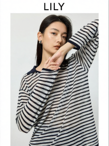 Lily | Áo Sweater Sọc Dày Rộng Viền Đối Trái