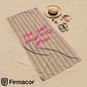Pink Green Text Stripe Cartoon Anime Beach Towel Microfiber Quick Dry Super Absorbent Soft Bath Towel for Kids Adults Travel