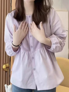 plus Size Fashionable round Neck Pleated Splice Long Sleeve Knitted Shirt Womens Autumn New Style Slimming Design Sense Top