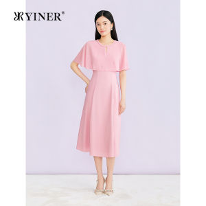 YINER | Summer New Design Beaded Round Neck Acetate Blended Cape-Style Dress