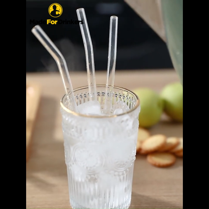 Borosilicate Glass Straw Set : Crystal Clear Sip - Clear Glass Straws, Eco-Friendly &  Reusable Straight & Bent Smoothie Straws comes with Cleaning Brush [Made For Drinkers]