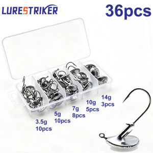 36pcs/box 3.5g/5g/7g/10g/14g Tumbler Head Hook Jig Bait Fishing Hook For Soft Lure Fishing Tackle fishing tackle accessorie