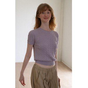 Cable Knit Slim Fitting Short Sleeve Sweater