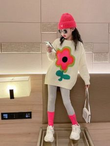 Girls Knitted Sweater Autumn Winter New Style Children Fashionable Woolen Base Layer Top Warmth Casual Other Material Princess
