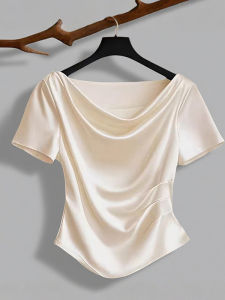 DAIXIANGFEIZI | Acetate Satin Short Sleeve Fitted Slimming T-Shirt