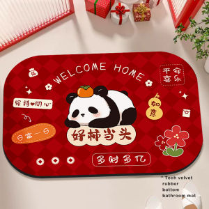 New Year Bathroom Mat Toilet Entrance Anti-Slip Foot Pad Sink Diatom Mud Absorbent Pad Festive Pattern Home Use Rug