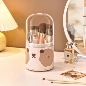 กล่องเก็บแปรงแต่งหน้าแบบหมุนได้ ดีไซน์เรียบหรู พกพาสะดวก ป้องกันฝุ่น ใส แบ่งช่องเก็บของได้ ความจุเยอะ น่ารัก