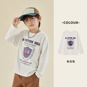 Pure Cotton Long Sleeve T-Shirt for Boys Spring Autumn Season Shield Print Childrens Top New 2025 Boys Autumn Wear