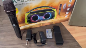 Karaoke wireless bluetooth speaker portable outdoor subwoofer dual speakers 60W high power high quality HIFI sound quality shoulder portable speaker with wireless microphone and remote control