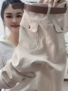 Quần Jeans Denim Cotton Thường Ngày Cho Nữ Mùa Xuân Quần Ống Thẳng Ôm Dáng Cạp Cao Quần Harajuku Rộng Rãi