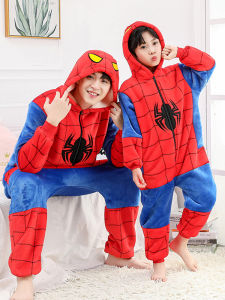 Childrens Spiderman Onesie Sleepwear Long Sleeve Coral Fleece Home Clothes Boy Girl Cartoon Polyester Fiber Winter Warm