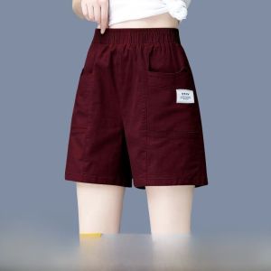 High Waist Cotton Shorts Womens Summer Loose Slimming Thin Elastic Waist Wide Leg Casual Sports A-Line Pants Trendy