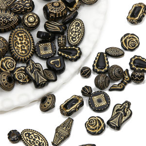 10-50pcs Acrylic Baroque Vintage Black Gold Beads For DIY Necklace Bracelet Earring Jewelry Making