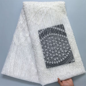 White African Heavy Beads Tulle Lace Fabric Embroidered Nigerian French Mesh Lace Fabric For Wedding Party Dress 5Yards