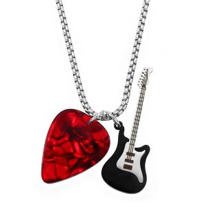 Bandai | Titanium Steel Punk Guitar Chain Choker Trendy Hip-hop Guitar Pendant Necklace Vintage Electric Guitar Sweater Chain