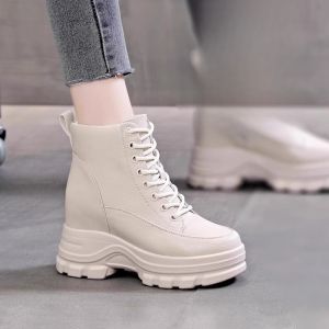 TINIKENG Womens Martin Boots Waterproof Leather Thick Bottom Inner Heightening Autumn Winter New Style British Style Shoes