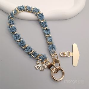 Fashionable Short Plush Phone Strap Womens Keychain Mobile Phone Case Anti-Loss Lanyard Handheld Chain Key Hanging Ornament