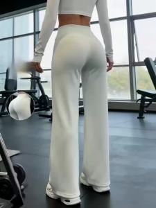 Quần Yoga Nữ Cạp Cao Ống Thẳng Chất Liệu Thun Co Giãn Thoải Mái Thời Trang Ống Rộng Dài Đến Mắt Cá Chân Chất Liệu Polyester Dệt Kim