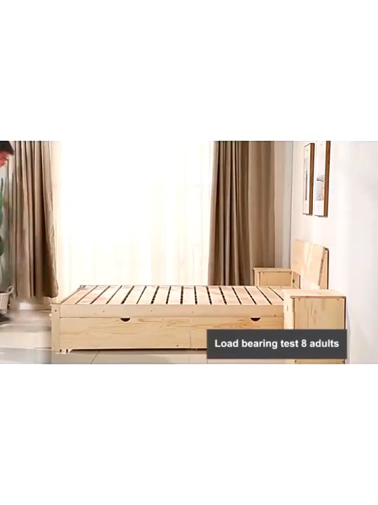 Thick Solid Wood Bed Queen/King Size Solid Wood Bed Bedroom Base With